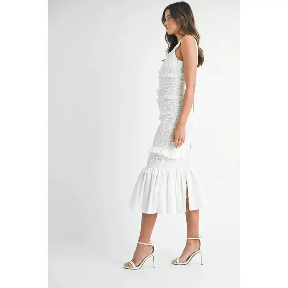 MABLE Ruffled Popcorn Smocked Mermaid Midi Dress - Picture 6 of 10